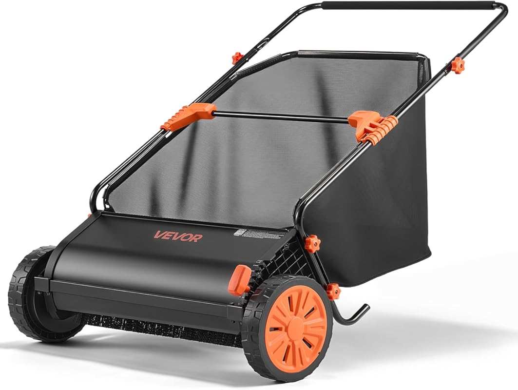 VEVOR 30-Inch Push Lawn Sweeper: Heavy-Duty Leaf & Grass Collector wit