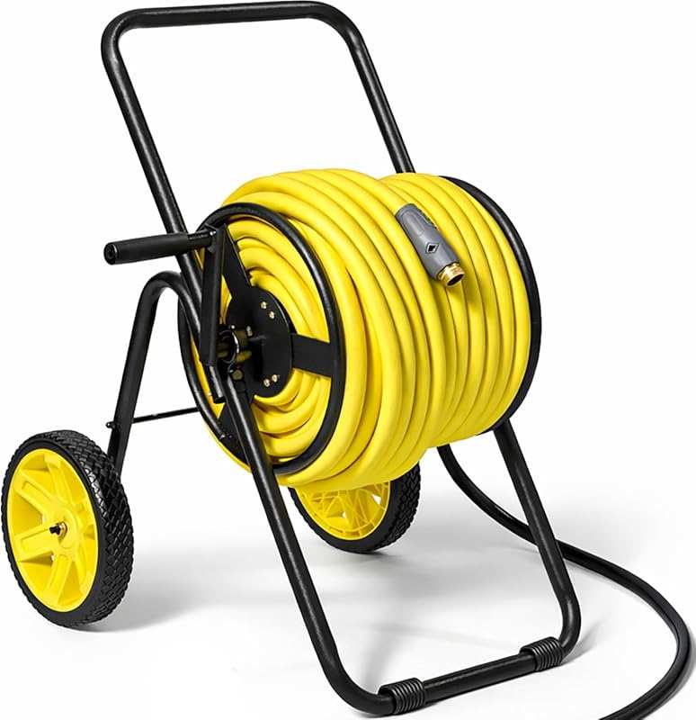 Residential Duty 2-Wheel Hose Reel Cart, Metal Outdoor Hose Reel for B