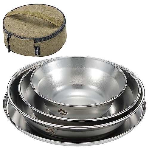 CAMPINGMOON Camping Tableware Stainless Steel Plates