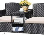 Devoko Outdoor Patio Loveseat Modern Rattan