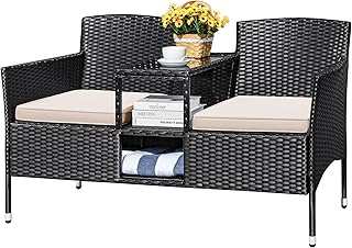 Devoko Outdoor Patio Loveseat Modern Rattan
