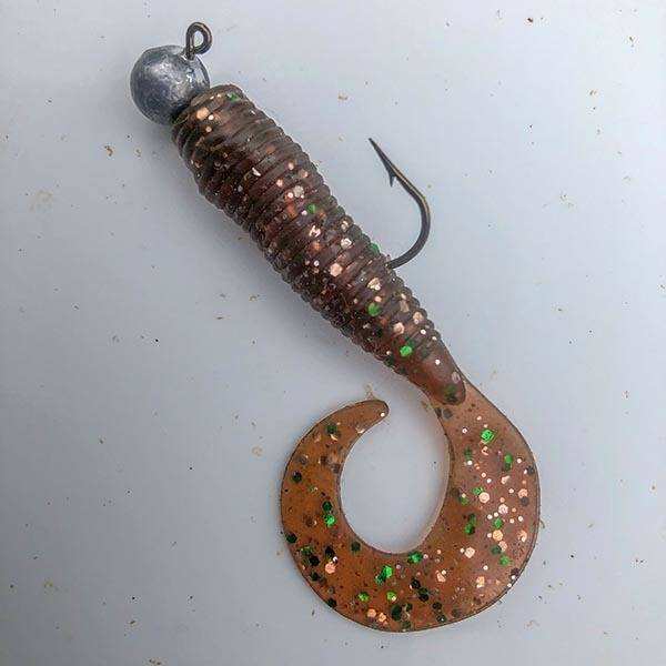 curly tail grub rigged on jighead