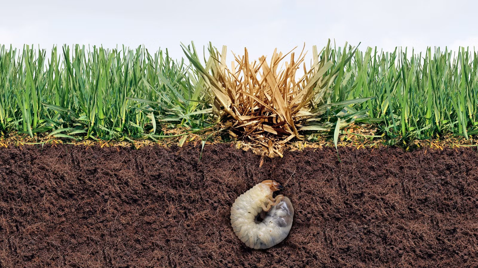 cutting sod to inspect for grubs