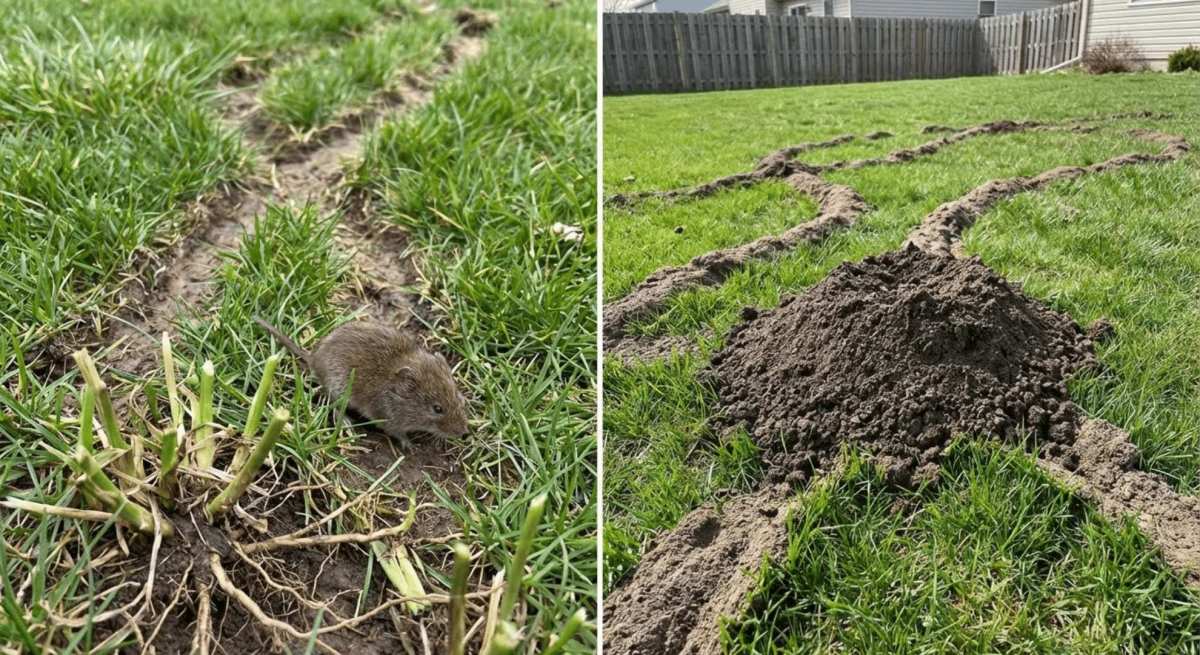 differentiating mole vole damage lawn