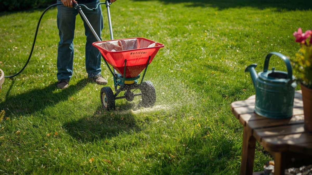 grub control granular spreader application