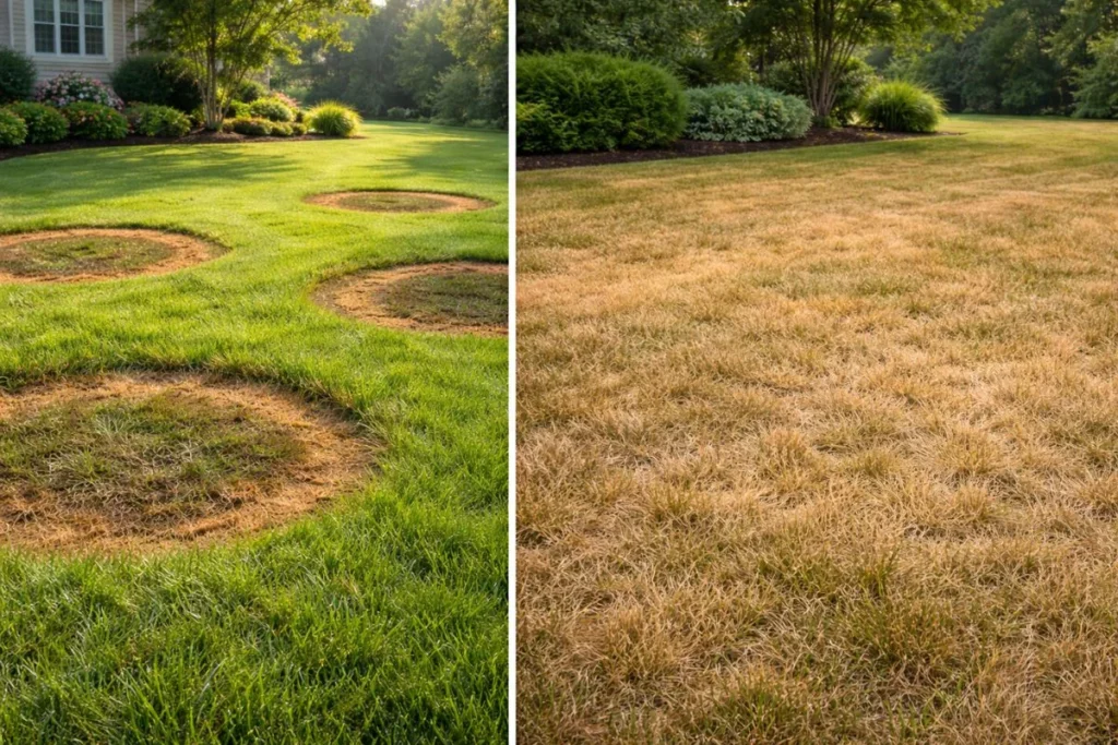 grub damage vs drought stress lawn