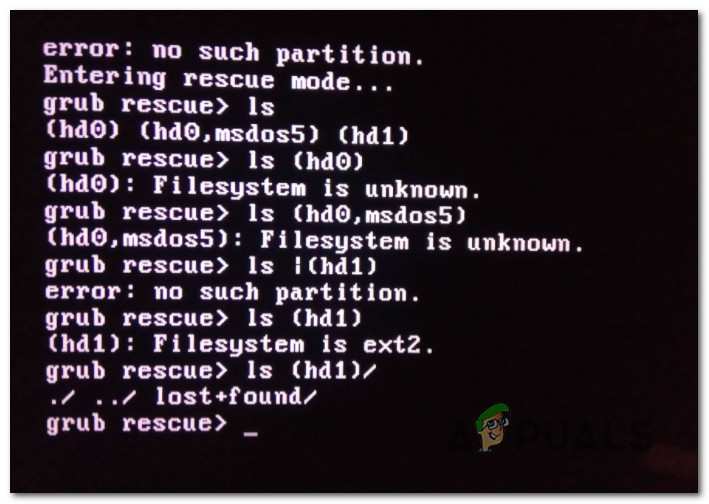 GRUB rescue prompt black screen