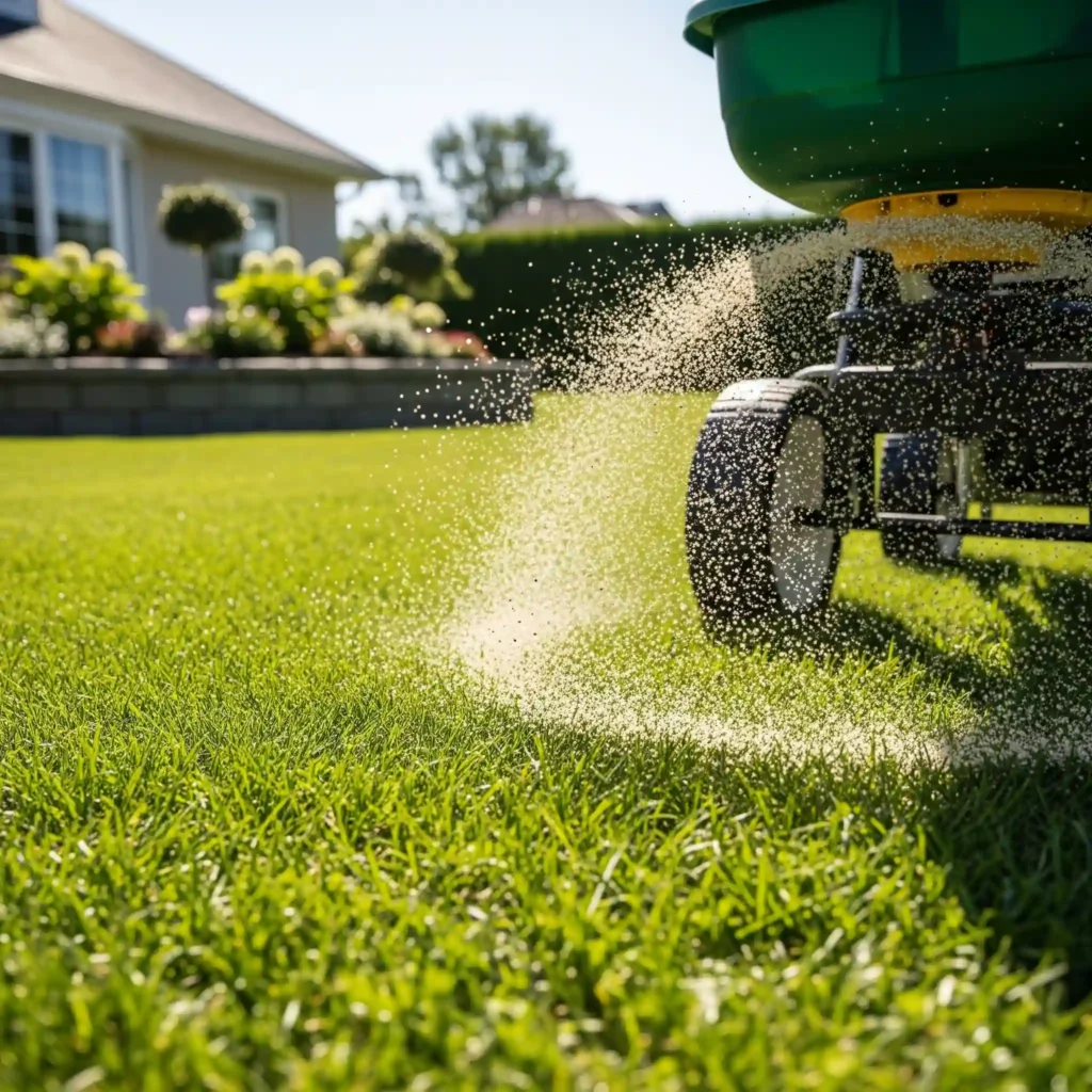 lawn spreader applying granular product