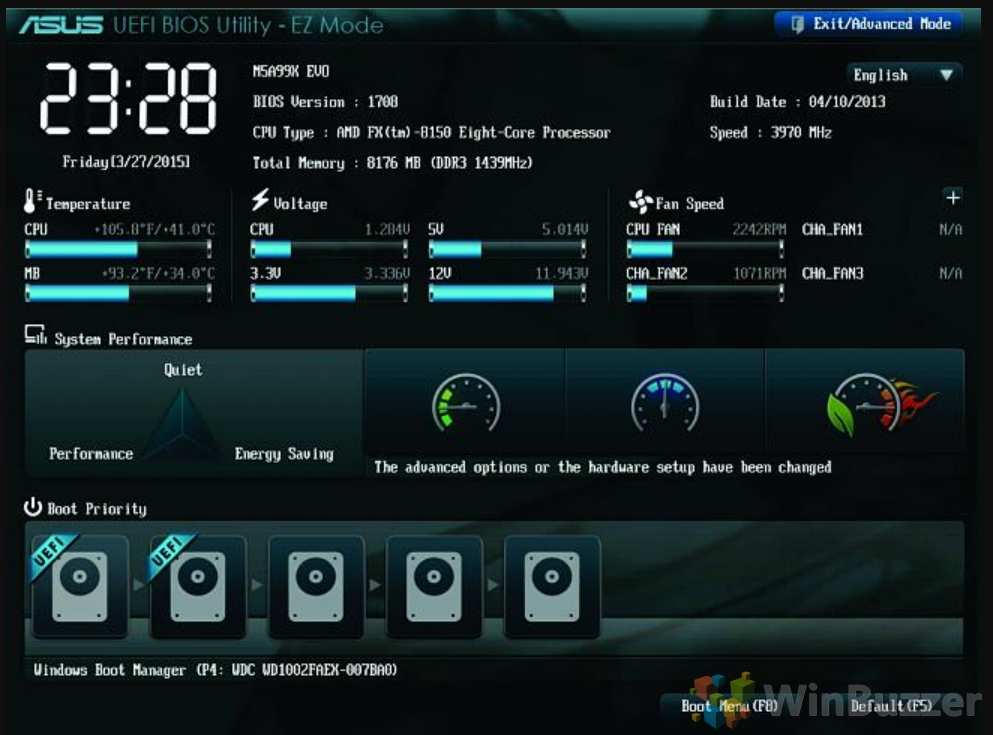 UEFI firmware boot order settings