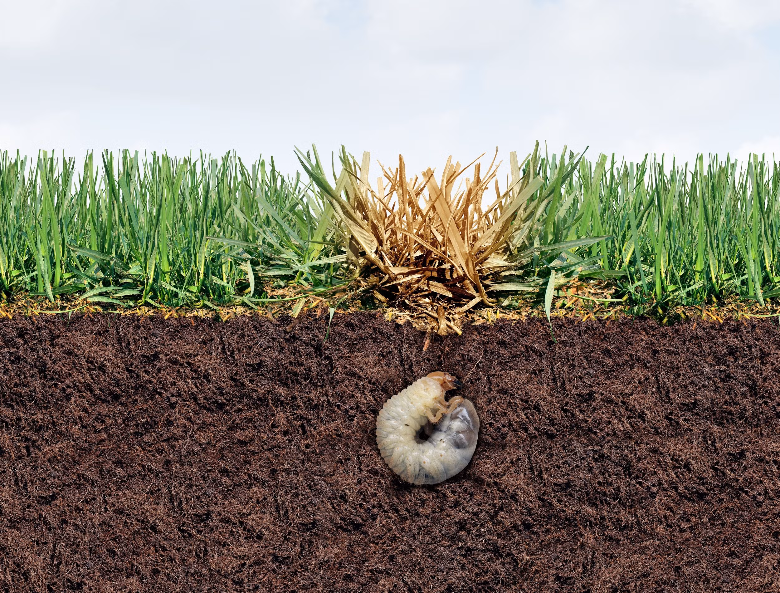 white grubs feeding on turfgrass roots