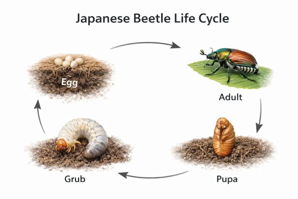 Japanese beetle grub lifecycle diagram