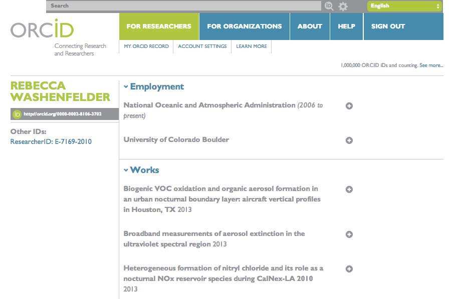 ORCID online profile screenshot